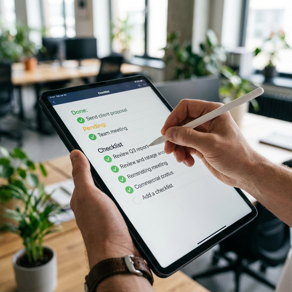 Person checking off items on a digital clipboard